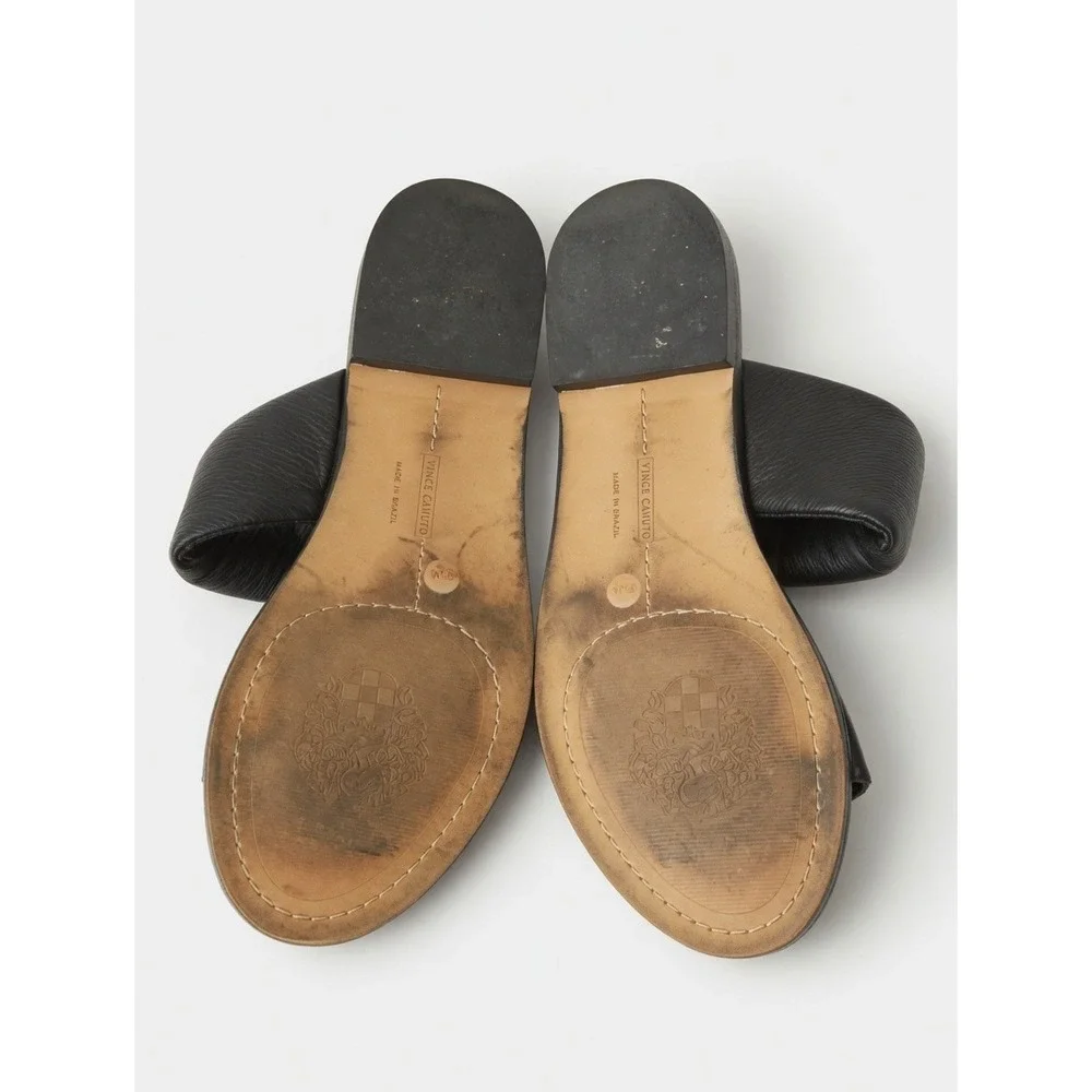 Vince Camuto Women's 6.5 Black Leather Studded Slide Sandals Slip On